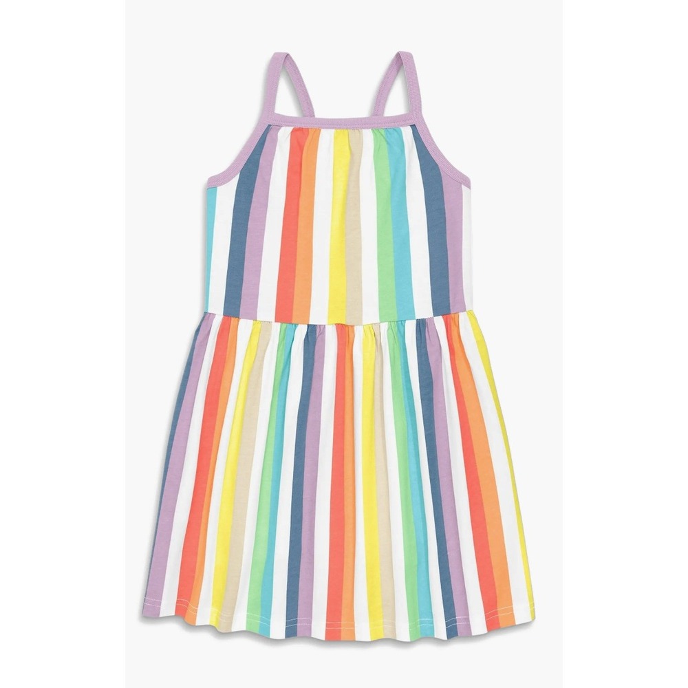 Primary Kids Rainbow Vertical Stripe Cotton Jersey Dress Size 10 Multicolor
